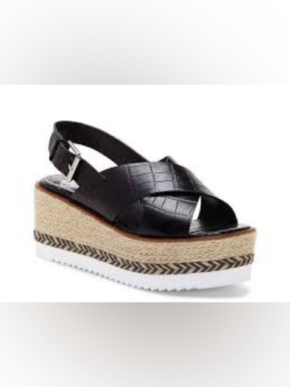 VINCE CAMUTO Marietten Wedge Sandals Black Croc Embossed Leather Size 6.5